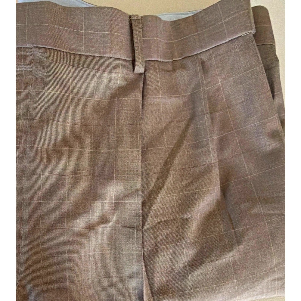 Louis Raphael Rosso Men's Brown Plaid Pleated Dress Pants Poly/Viscose 42W 30L
